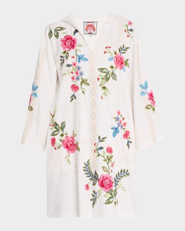 Johnny Was Catia Embroidered Hooded Knit Beach Dress