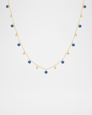 Stevie Wren Nebula Star Charm Necklace in 18K Yellow Gold with Diamonds and Sapphires