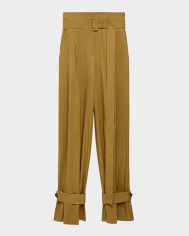 Another Tomorrow Belted Wide-Leg Tab-Hem Trousers