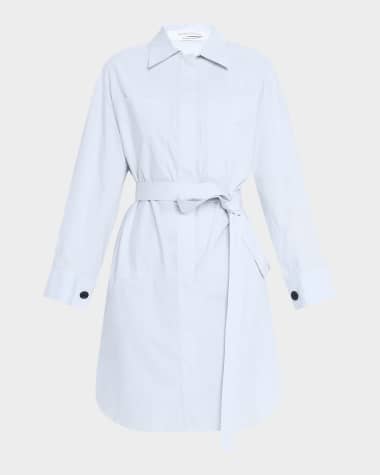 Another Tomorrow Long-Sleeve Belted Cotton Shirtdress