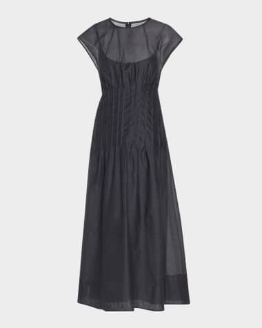 Peserico Cap-Sleeve Pintuck Midi Dress
