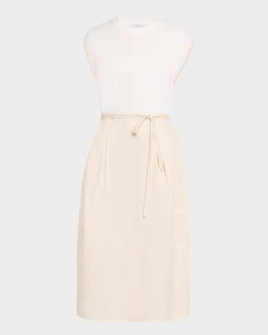 Peserico Pleated Colorblock Mixed Media Midi Dress