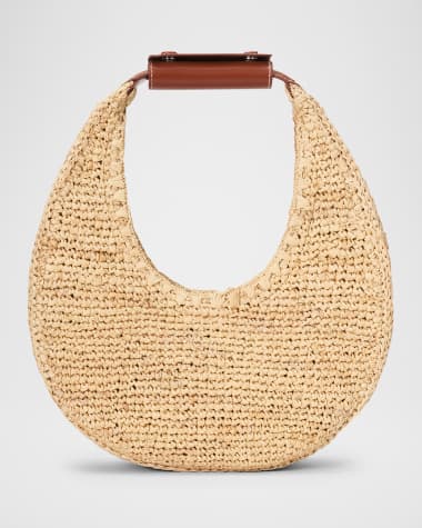 STAUD Moon Raffia & Leather Shoulder Bag