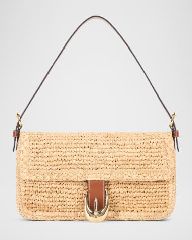 STAUD Harlow Flap Raffia Shoulder Bag
