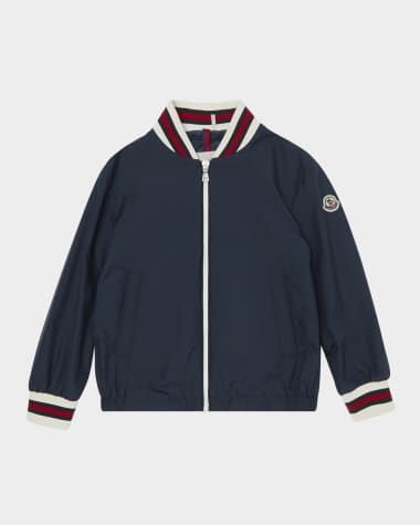 Moncler Boy's Maki Bomber with Striped Trim, Size 12-14