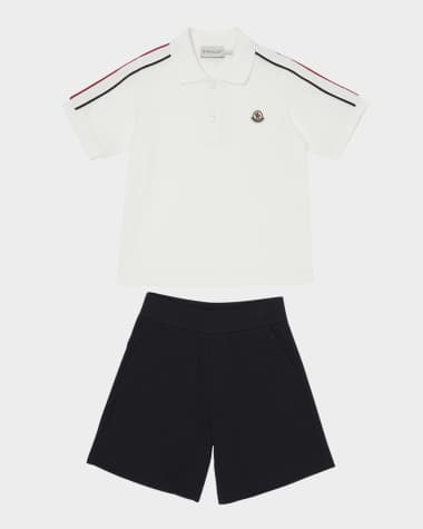 Moncler Boy's Polo Shirt W/ Shorts Set, Size 4-6