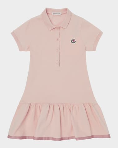 Moncler Girl's Drop-Waist Short-Sleeve Polo Dress, Size 12-14