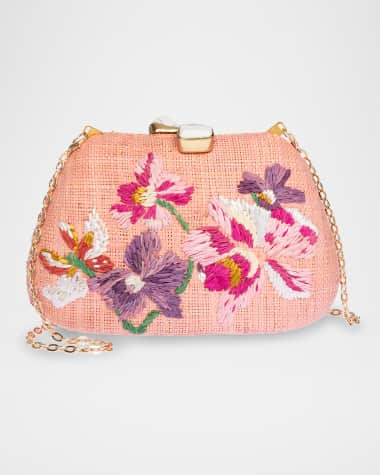 Rafe Tamu Flower Raffia Clutch Bag