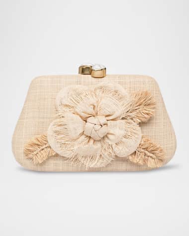 Rafe Rosie Flower Straw Clutch Bag