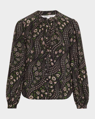 Veronica Beard Ashlynn Floral-Print Silk Top