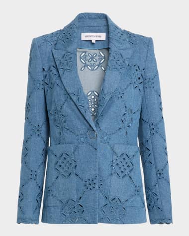 Veronica Beard Naira Single-Button Eyelet Denim Jacket