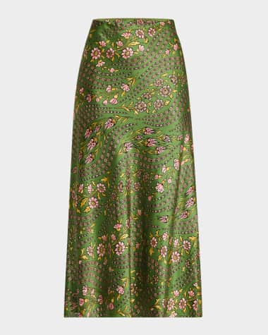 Veronica Beard Clover Floral Silk Slip Skirt