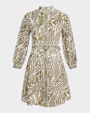 Veronica Beard Nolan Floral Long-Sleeve Mini Dress
