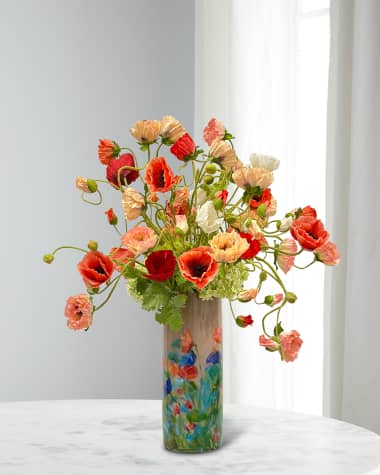 Winward Home Poppy Hydrangea Faux Floral Arrangement in Painted Porcelain Vase