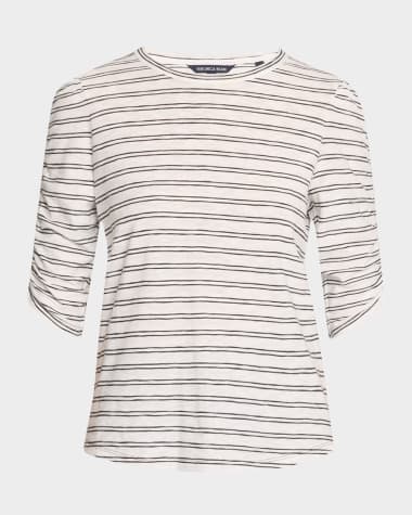 Veronica Beard Waldorf Stripe Ruched-Sleeve Tee