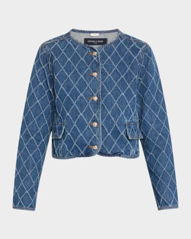 Veronica Beard Nolita Diamond-Print Denim Jacket