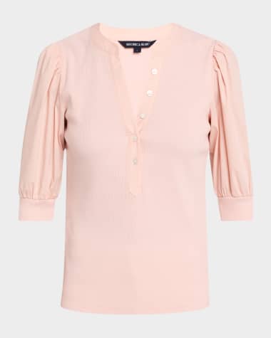 Veronica Beard Coralee Puff Sleeve Button-Front Top