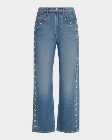 Veronica Beard Dylan Studded High-Rise Straight Ankle Jeans