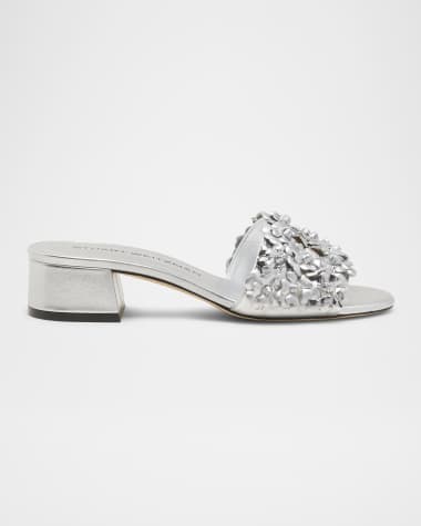 Stuart Weitzman Meadow Metallic Leather Flower Sandals