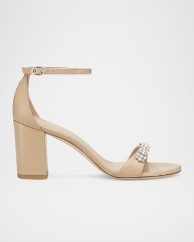 Stuart Weitzman Nudist Poppy Embellished Ankle-Strap Sandals