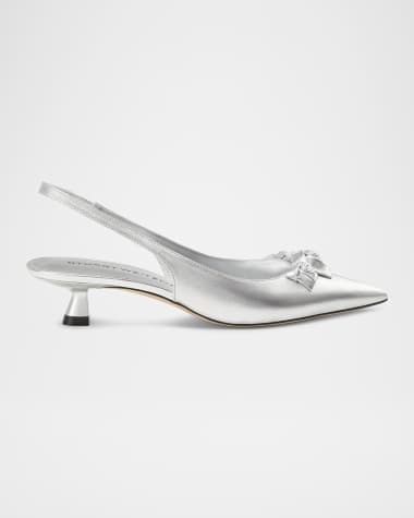 Stuart Weitzman Rosie Metallic Leather Kitten-Heel Slingback Pumps