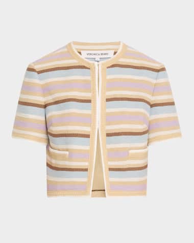 Veronica Beard Wyatt Striped Short-Sleeve Jacket