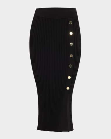 Veronica Beard Tanner Buttoned Rib Midi Skirt