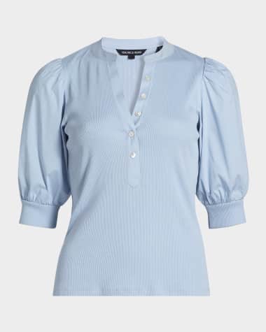 Veronica Beard Coralee Puff Sleeve Button-Front Top