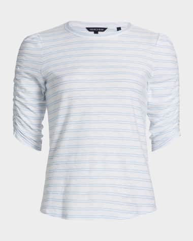 Veronica Beard Waldorf Stripe Ruched-Sleeve Tee