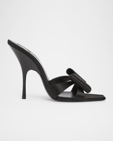 Saint Laurent Tuxedo Bow Satin Stiletto Sandals