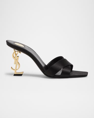 Saint Laurent Opyum YSL Logo-Heel Satin Slide Sandals