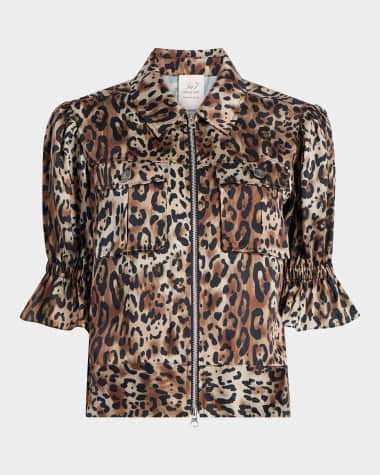 Cinq a Sept Holly Leopard Short-Sleeve Jacket