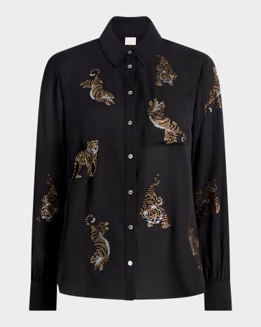 Cinq a Sept Blanche Le Tiger Long-Sleeve Top