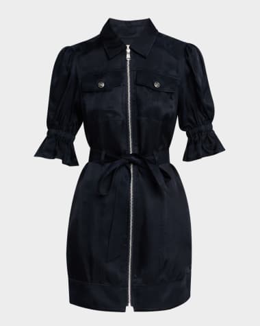 Cinq a Sept Holly Puff-Sleeve Zip-Front Mini Dress