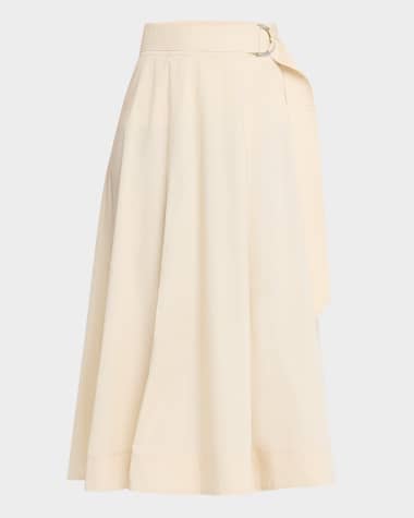 Veronica Beard Facia Belted A-Line Midi Skirt