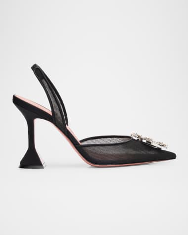 Amina Muaddi Begum Mesh Ornament Slingback Pumps