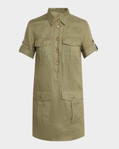 Veronica Beard Lucca Short-Sleeve Linen Shirtdress
