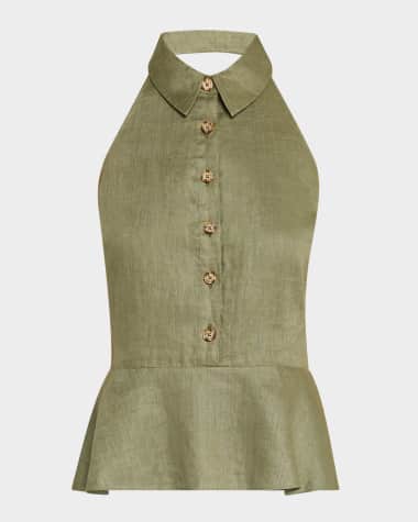 Veronica Beard Lancaster Sleeveless Linen Peplum Top