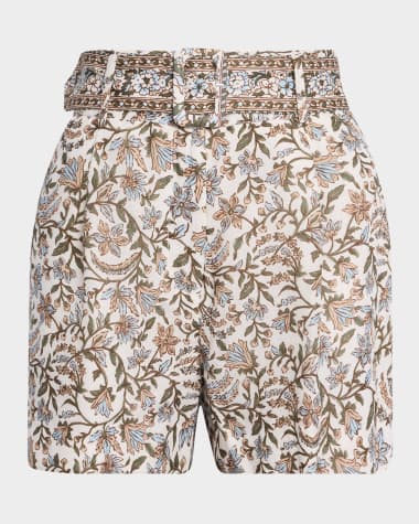 Veronica Beard Piper Belted Floral Shorts