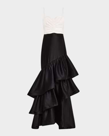 Dress the Population Black Label Clarice Two-Tone Ruffle Tiered Gown