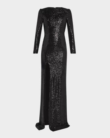 Dress the Population Black Label Kiera Side-Slit Sequin Column Gown