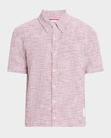 Thom Browne Men's Striped Tweed Button-Down Shirt