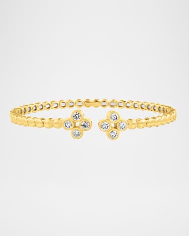 Cassidy Diamonds 18K Yellow Gold Flower-Shaped Eight-Stone Diamond Open Bangle Bracelet