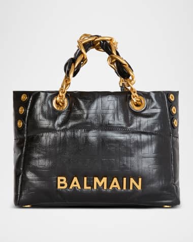 Balmain 1945 Small Tote Bag in Crinkled Soft Leather