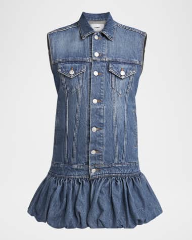 Coperni Bubble-Hem Sleeveless Mini Denim Dress