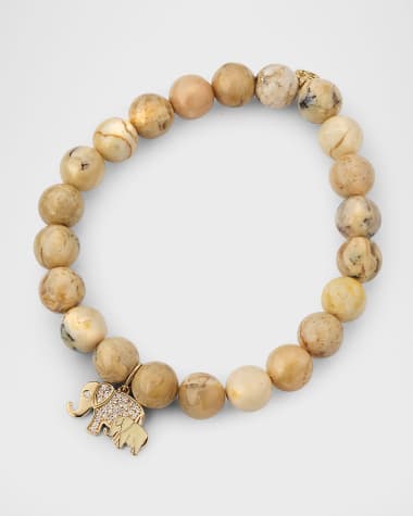 Sydney Evan African Opal Bead Bracelet with Pavé Elephant Family Charm