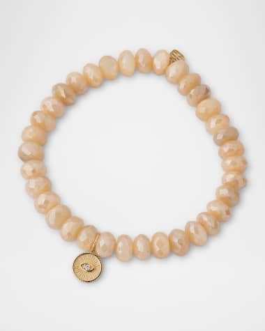 Sydney Evan Marquise Eye Coin Charm on Mystic Sand Moonstone Bead Bracelet