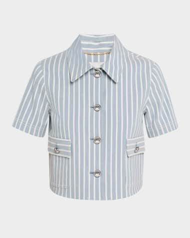 Adam Lippes Marseille Hickory Striped Denim Crop Shirt Jacket