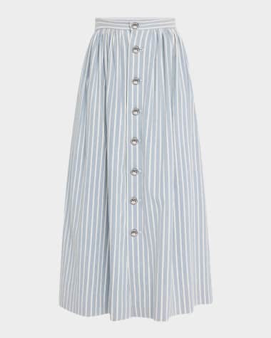 Adam Lippes Bryce Stripe Denim Button-Front Midi Skirt