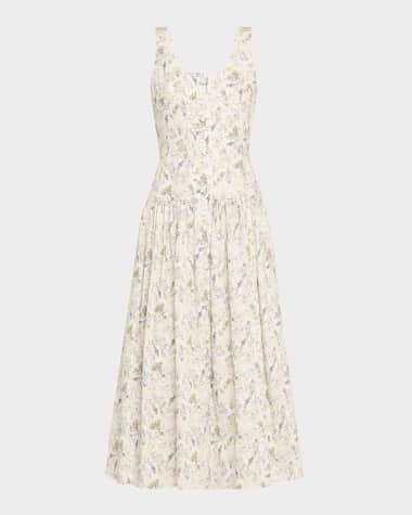 Adam Lippes Cassie Floral Poplin Midi Dress